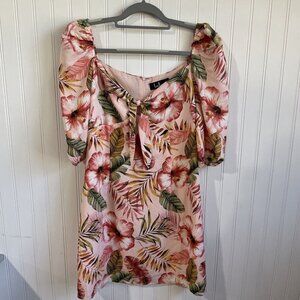 Lulus Dress Medium Botanical Floral Off-the-Shoulder Mini Hawaiian Tie Front NEW